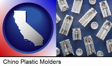 several plastic molds, made from machined metal in Chino, CA