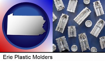 several plastic molds, made from machined metal in Erie, PA