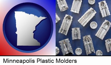several plastic molds, made from machined metal in Minneapolis, MN